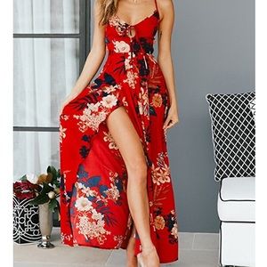 Red Strappy Floral Sundress
